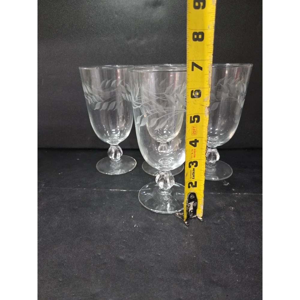 Libbey Etched Wheat Iced‎ Tea Glasses, Vintage MCM Stemware, Set of 4, Drinkware